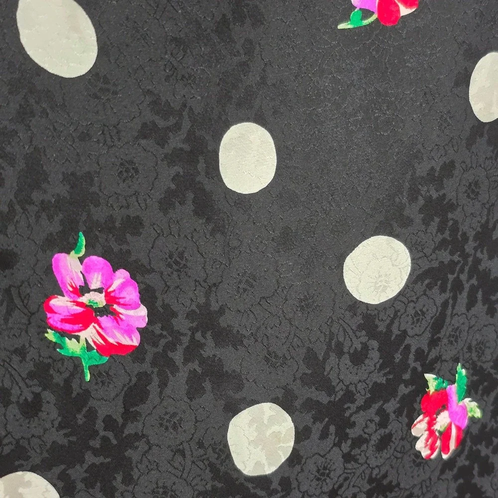 Vintage Maggy London Silk Polka Dot Floral Ruffle Dress Shoulder Pads Black 14 - Picture 7 of 8